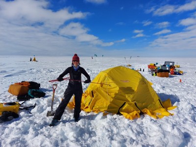 Dr Holly Winton packs up her tent